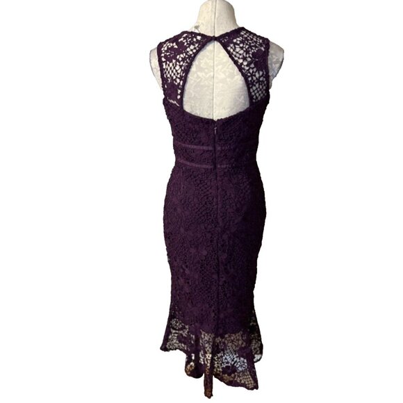 Lipsy Midi Dress 6 Us Eu 38 UK 10 Purple Stretch Hourglass Fit Sleeveless Lace - Picture 3 of 11